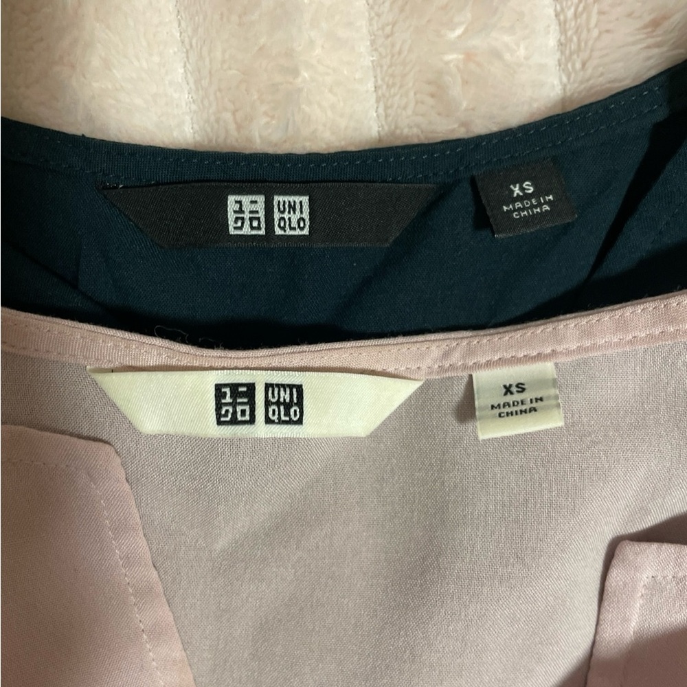 UNIQLO Pink and Black Tank Tops with V neck (XS)